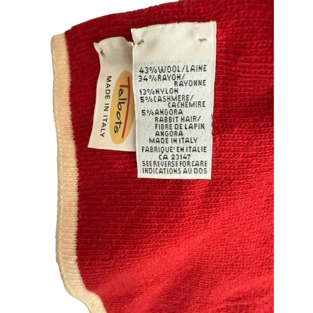 Talbots Red Wool Angora Cashmere Snowflake Scarf Made Italy